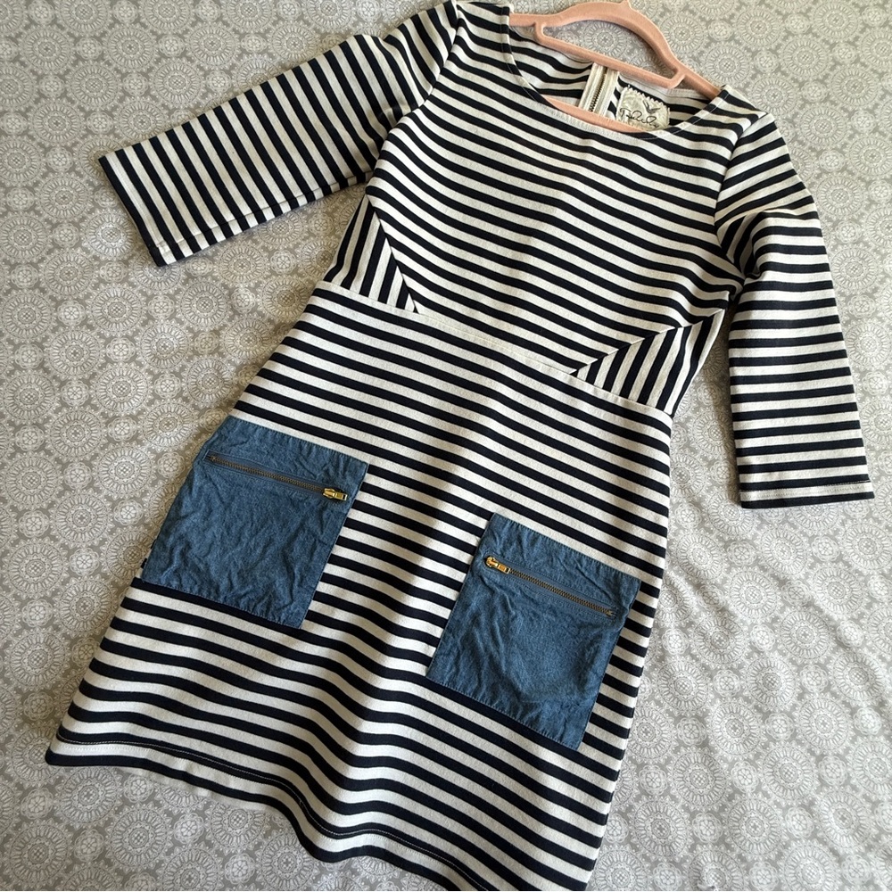 Tabitha from Anthropologie Striped Dress with Chambray Pockets Size 4 - Picture 6 of 10